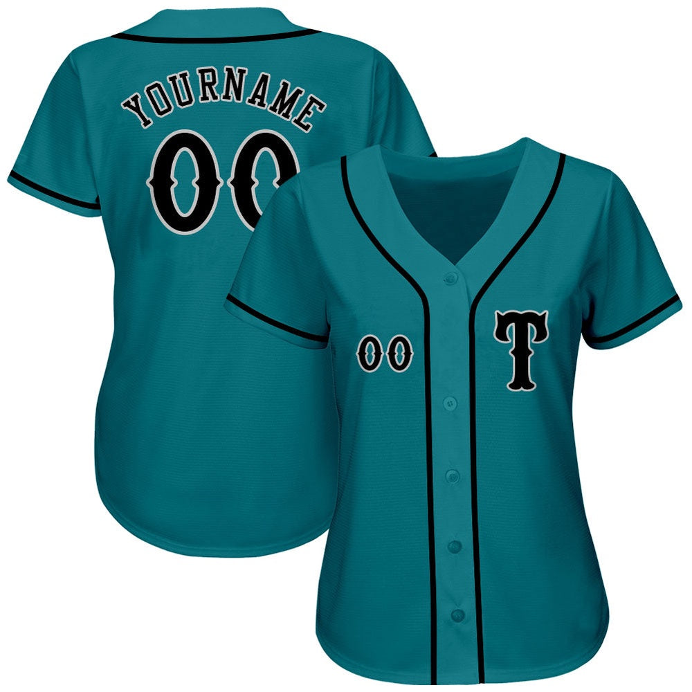 Cool Baseball Jersey, Custom Teal Black Gray Authentic Baseball Jersey, Best Baseball Jerseys