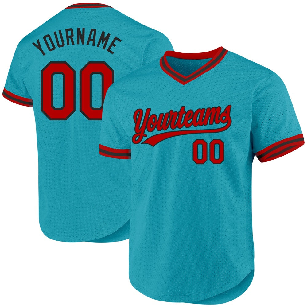 Cool Baseball Jersey, Custom Teal Red Black Authentic Throwback Baseball Jersey, Best Baseball Jerseys