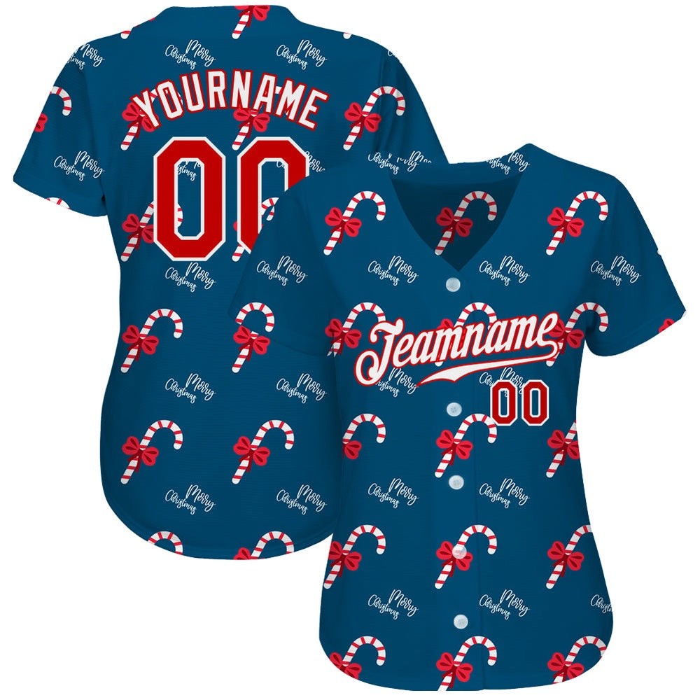 Cool Baseball Jersey, Custom Teal Red White Christmas 3D Authentic Baseball Jersey, Best Baseball Jerseys