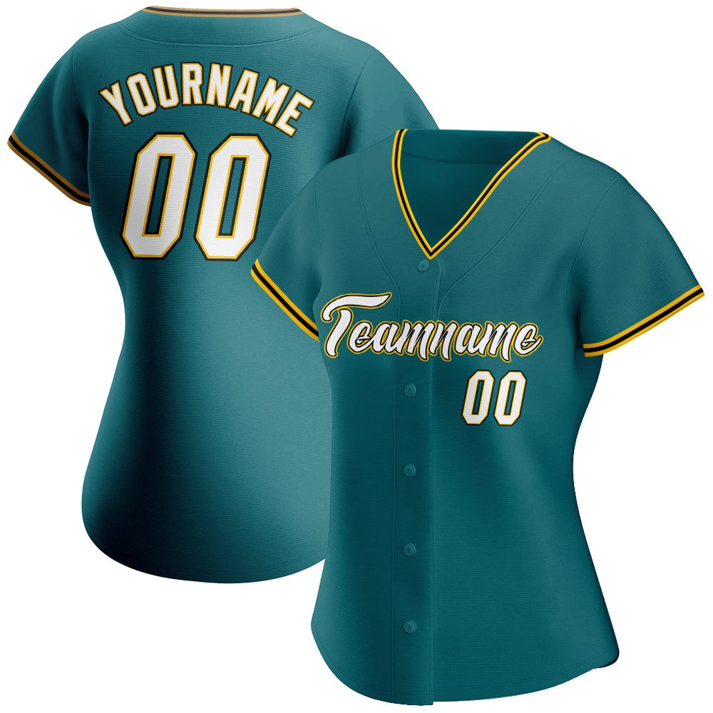 Cool Baseball Jersey, Custom Teal White Gold Authentic Baseball Jersey, Best Baseball Jerseys