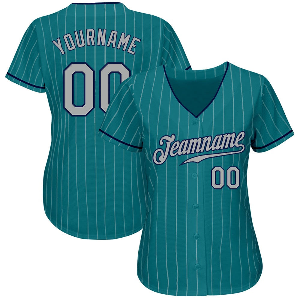 Cool Baseball Jersey, Custom Teal White Pinstripe Gray Navy Authentic Baseball Jersey, Best Baseball Jerseys
