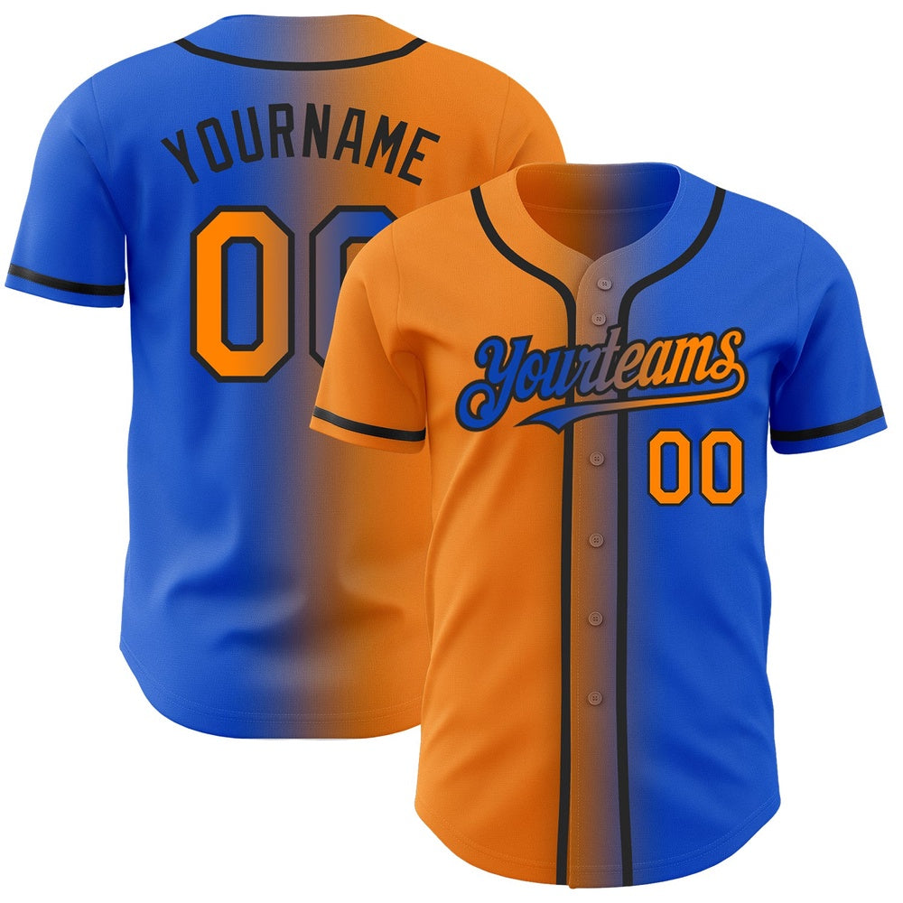 Cool Baseball Jersey, Custom Thunder Blue Bay Orange Black Authentic Gradient Fashion Baseball Jersey, Best Baseball Jerseys