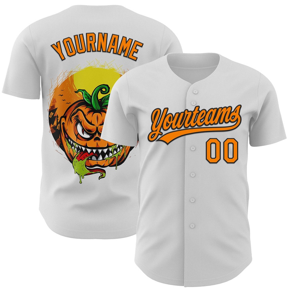 Cool Baseball Jersey, Custom White Bay Orange Black 3D Halloween Authentic Baseball Jersey, Best Baseball Jerseys