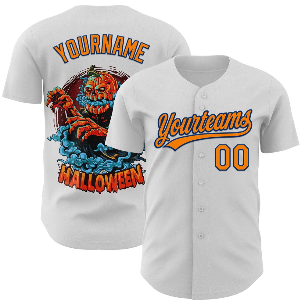 Cool Baseball Jersey, Custom White Bay Orange US Navy Blue 3D Pattern Halloween Authentic Baseball Jersey, Best Baseball Jerseys