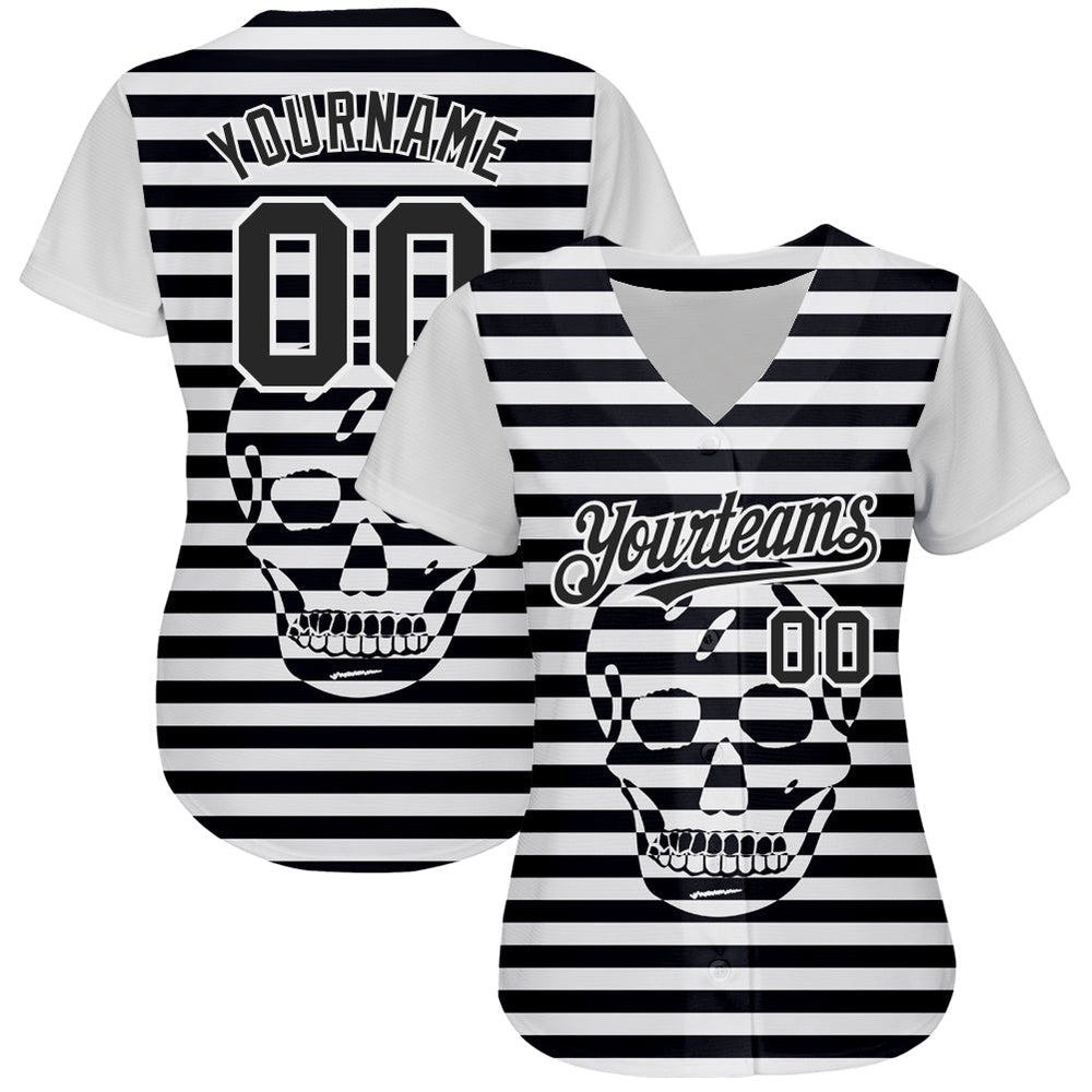 Cool Baseball Jersey, Custom White Black 3D Skull Fashion Authentic Baseball Jersey, Best Baseball Jerseys