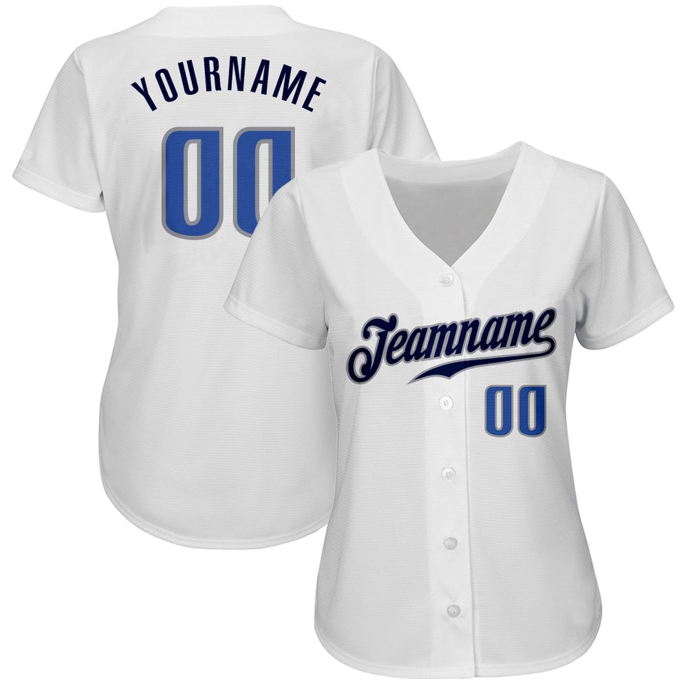 Cool Baseball Jersey, Custom White Blue Navy Authentic Baseball Jersey, Best Baseball Jerseys