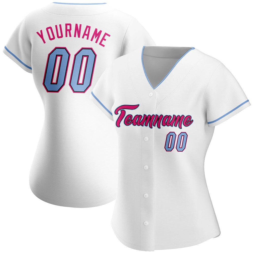 Cool Baseball Jersey, Custom White Light Blue Black Hot Pink Authentic Baseball Jersey, Best Baseball Jerseys