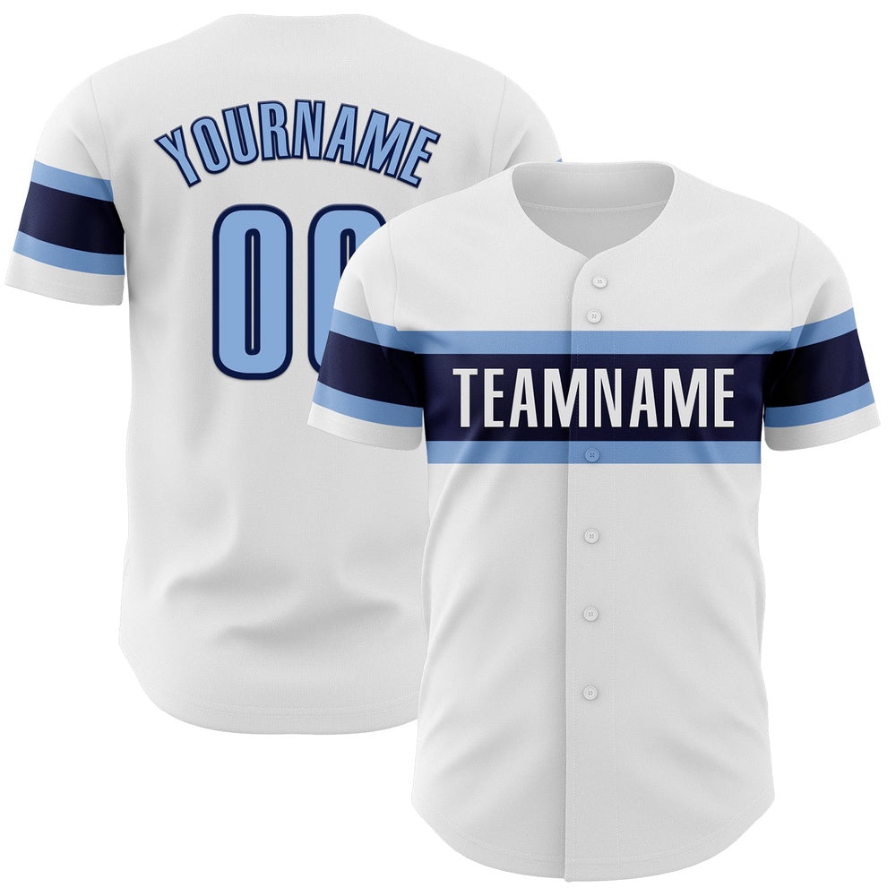 Cool Baseball Jersey, Custom White Light Blue Navy Authentic Baseball Jersey, Best Baseball Jerseys