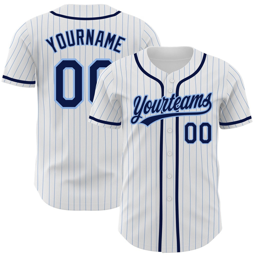 Cool Baseball Jersey, Custom White Light Blue Pinstripe Navy Authentic Baseball Jersey, Best Baseball Jerseys