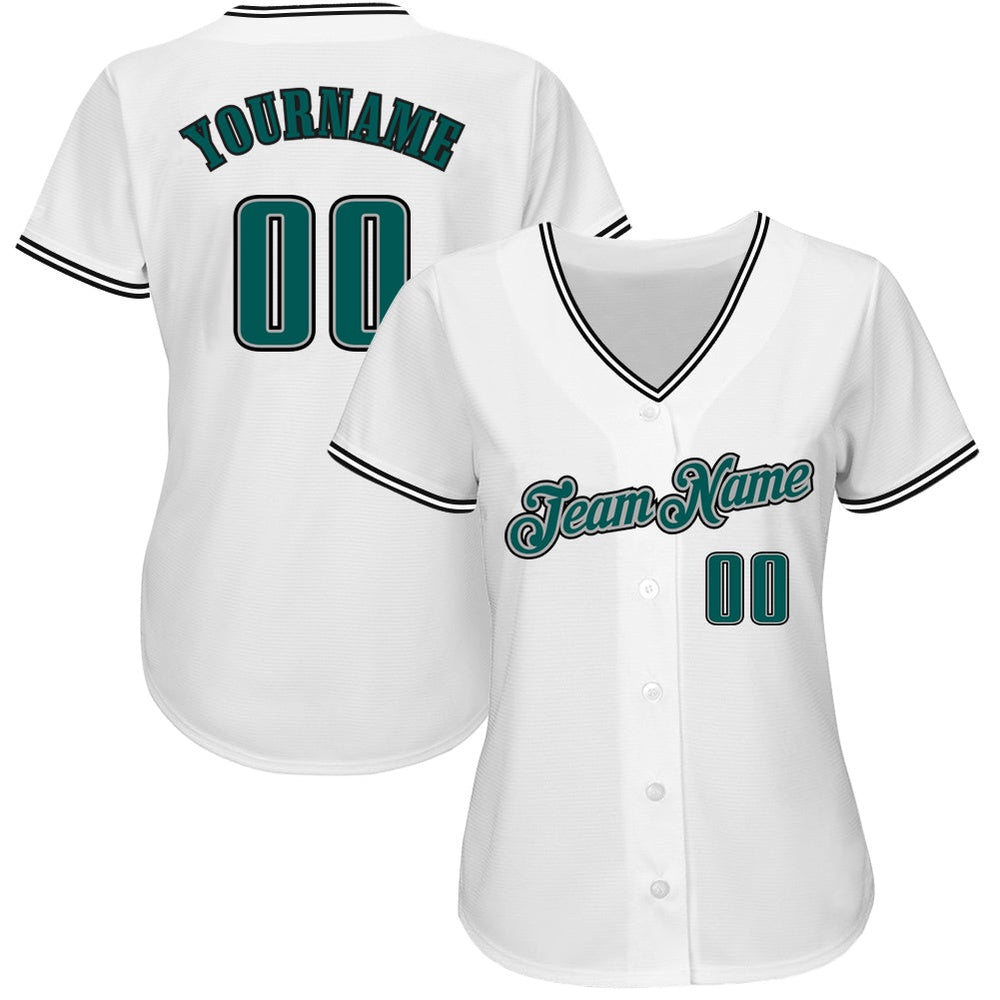 Cool Baseball Jersey, Custom White Midnight Green Black Authentic Baseball Jersey, Best Baseball Jerseys