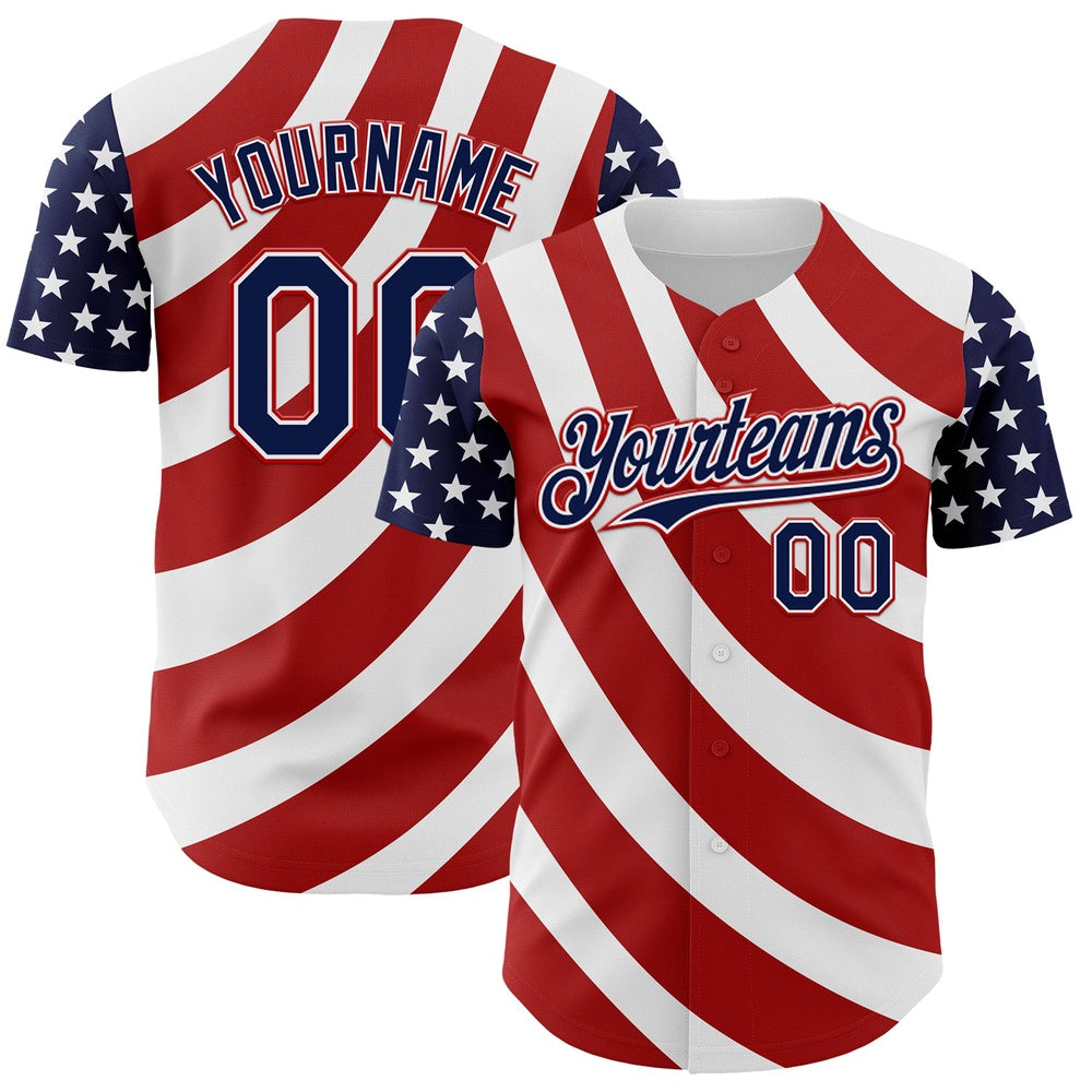 Cool Baseball Jersey, Custom White Navy Red 3D American Flag Authentic Baseball Jersey, Best Baseball Jerseys
