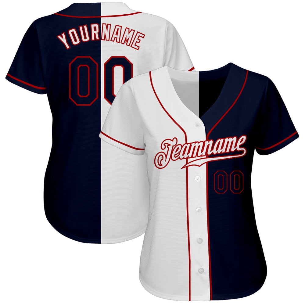 Cool Baseball Jersey, Custom White Navy Red Authentic Split Fashion Baseball Jersey, Best Baseball Jerseys