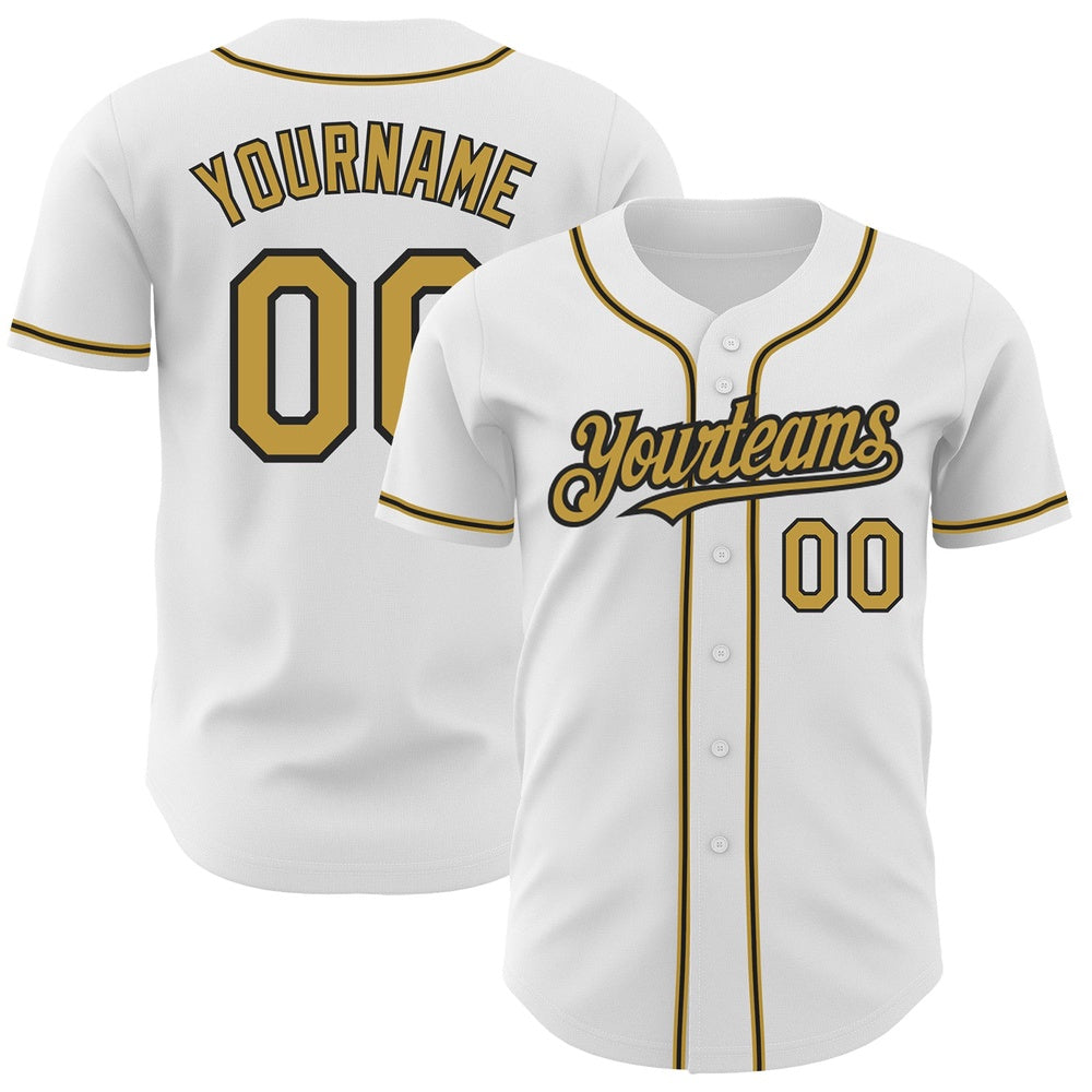 Cool Baseball Jersey, Custom White Old Gold Black Authentic Baseball Jersey, Best Baseball Jerseys