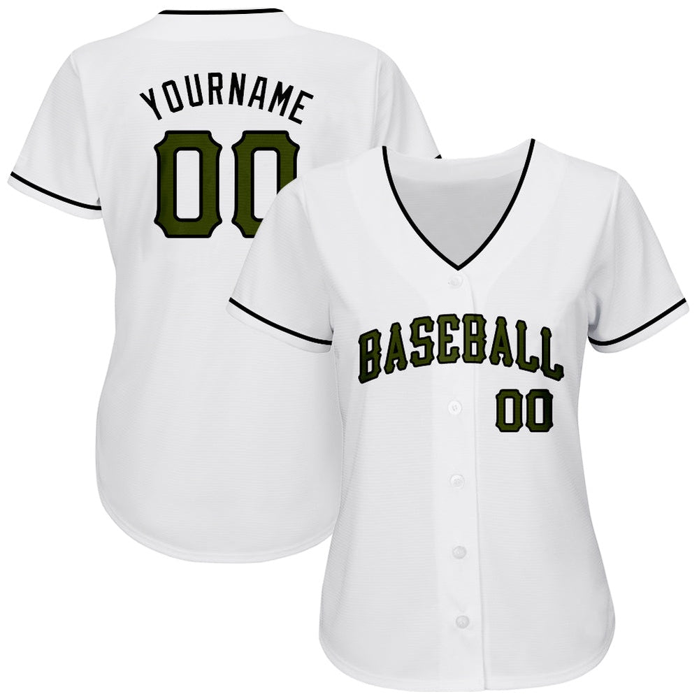Cool Baseball Jersey, Custom White Olive Black Authentic Memorial Day Baseball Jersey, Best Baseball Jerseys