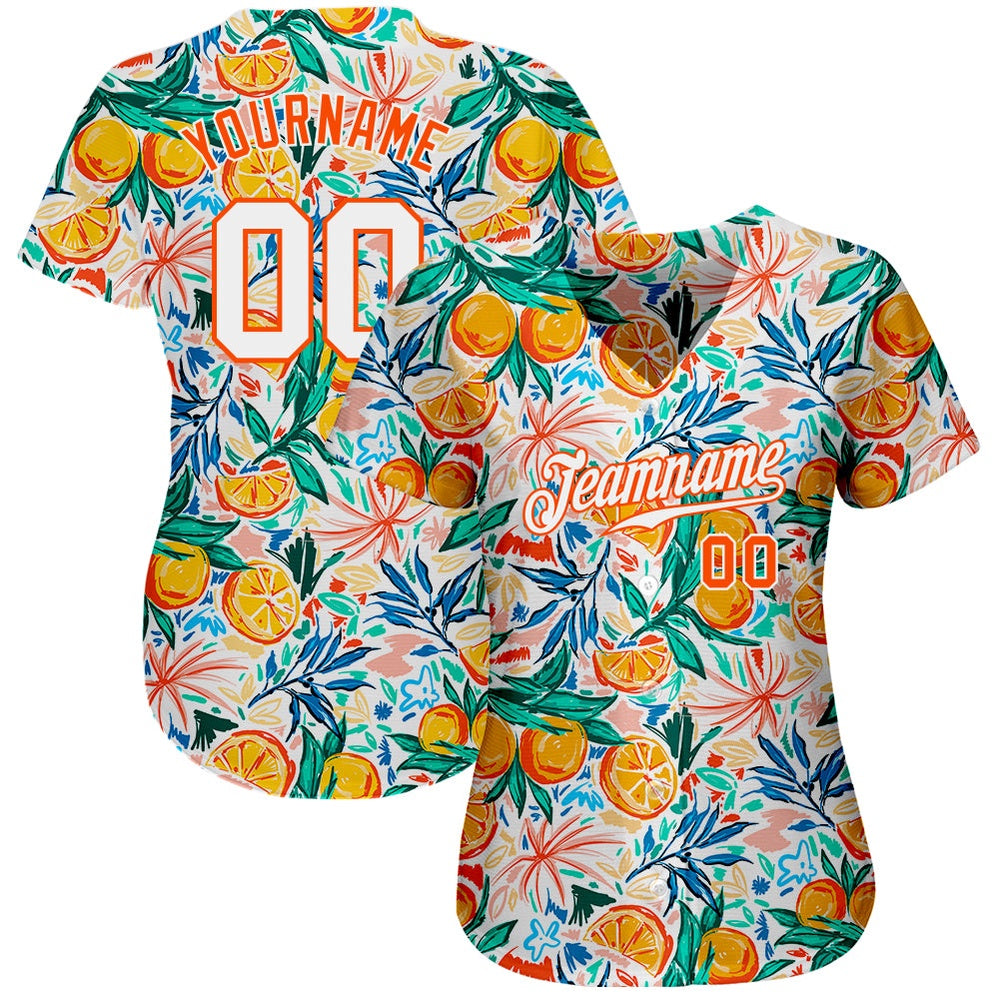 Cool Baseball Jersey, Custom White Orange 3D Pattern Design Fruit Authentic Baseball Jersey, Best Baseball Jerseys