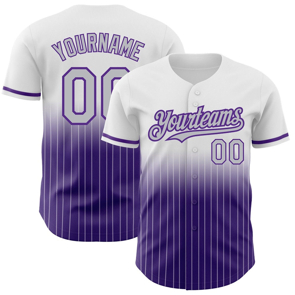 Cool Baseball Jersey, Custom White Pinstripe Gray Purple Authentic Fade Fashion Baseball Jersey, Best Baseball Jerseys