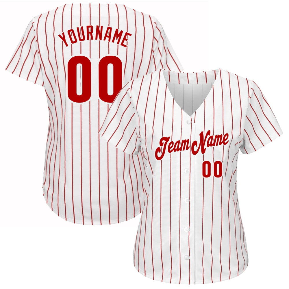 Cool Baseball Jersey, Custom White Red Pinstripe Red Authentic Baseball Jersey, Best Baseball Jerseys