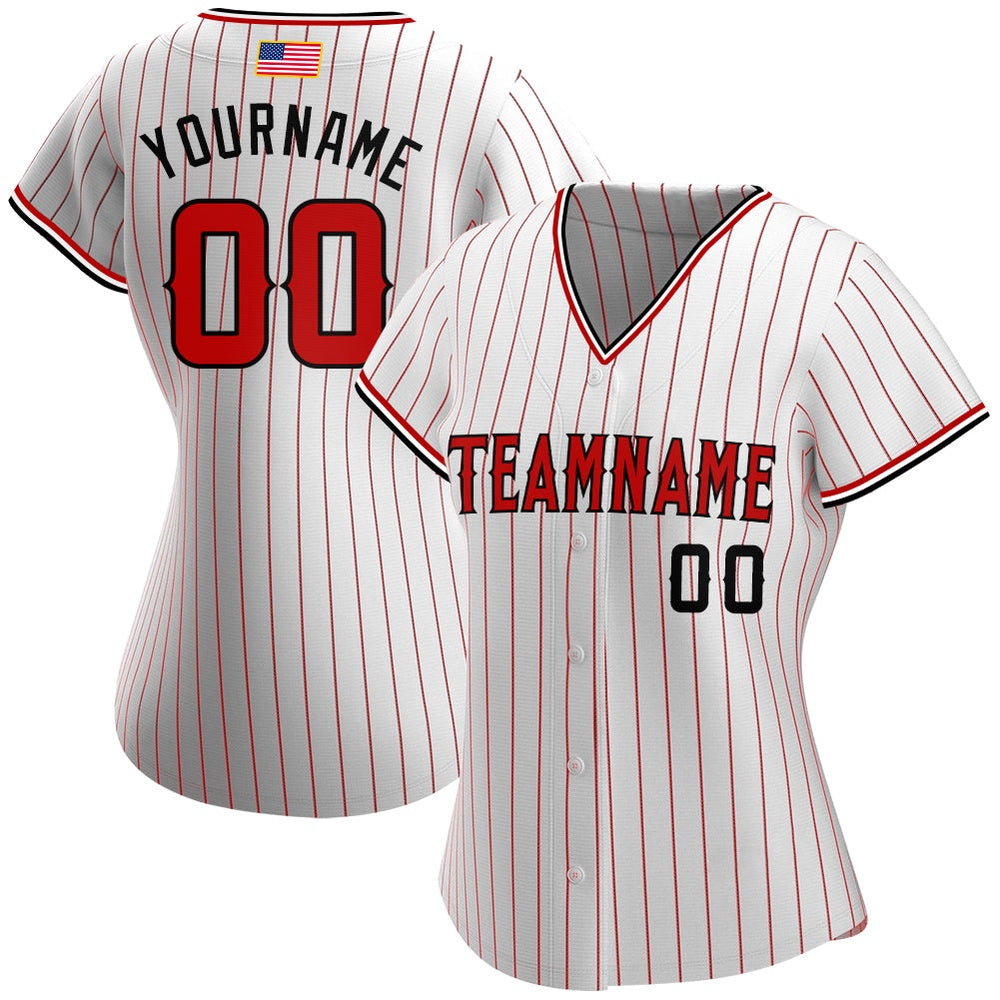 Cool Baseball Jersey, Custom White Red Pinstripe Red Black Authentic American Flag Fashion Baseball Jersey, Best Baseball Jerseys