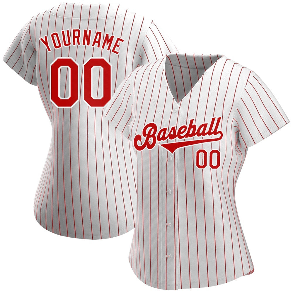 Cool Baseball Jersey, Custom White Red Pinstripe Red White Authentic Baseball Jersey, Best Baseball Jerseys