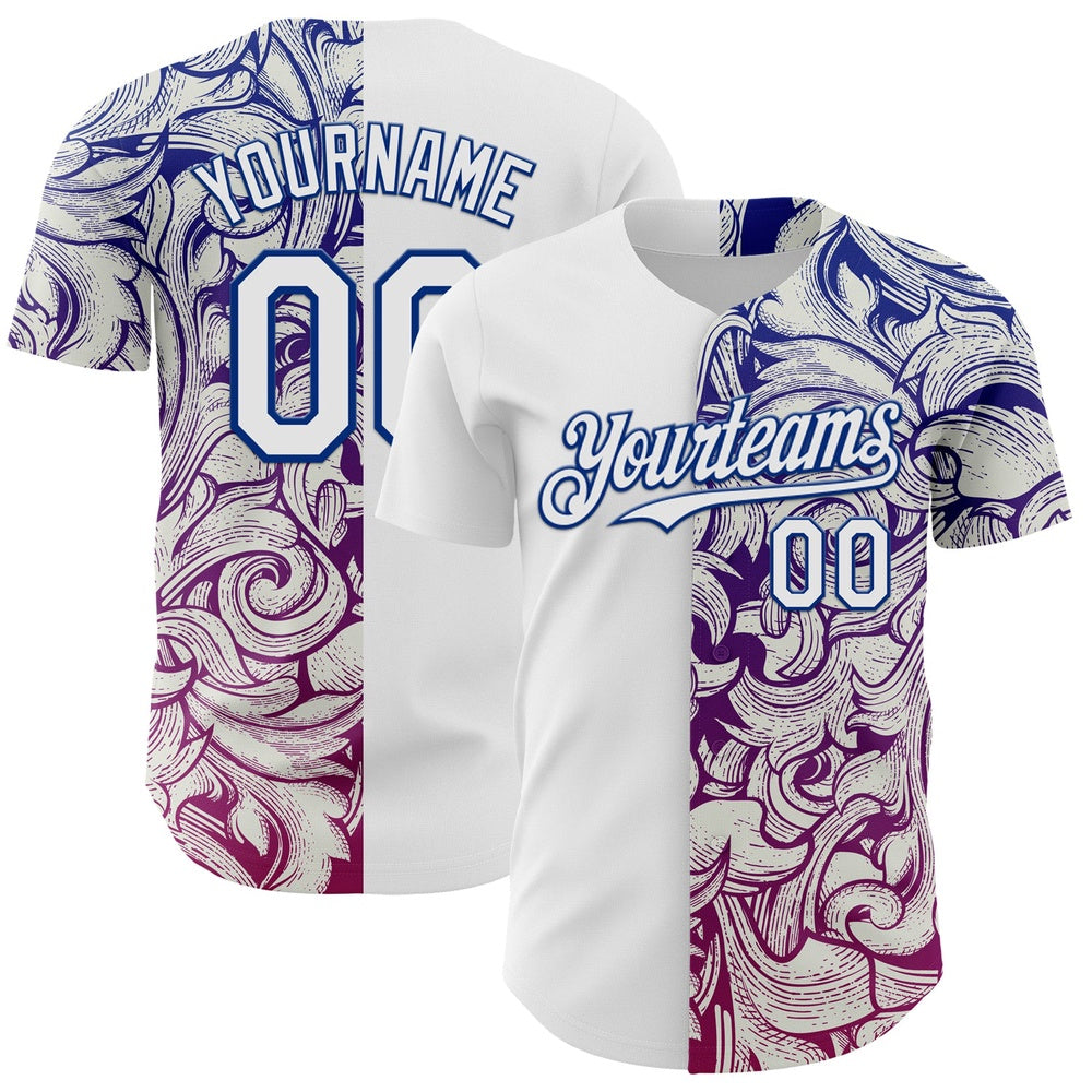 Cool Baseball Jersey, Custom White Royal 3D Pattern Design Vintage Tattoos Authentic Baseball Jersey, Best Baseball Jerseys