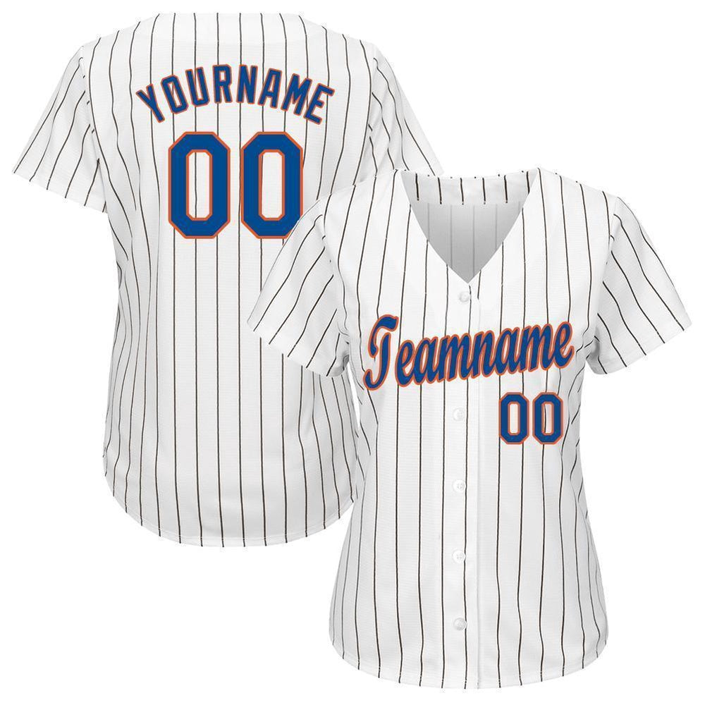 Cool Baseball Jersey, Custom White Royal Pinstripe Royal Orange Baseball Jersey, Best Baseball Jerseys