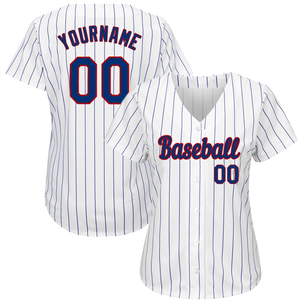 Cool Baseball Jersey, Custom White Royal Pinstripe Royal Red Authentic Baseball Jersey, Best Baseball Jerseys