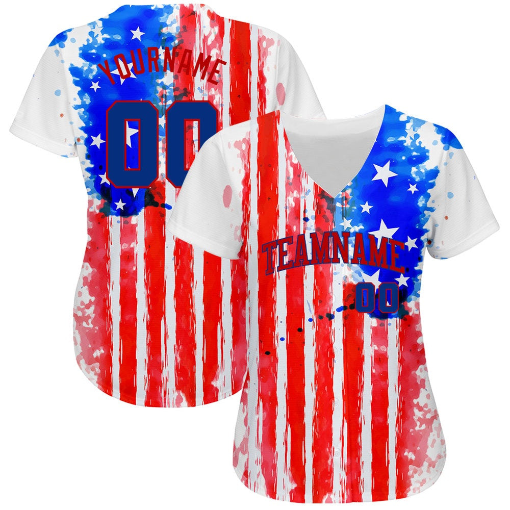 Cool Baseball Jersey, Custom White Royal Red 3D American Flag Authentic Baseball Jersey, Best Baseball Jerseys