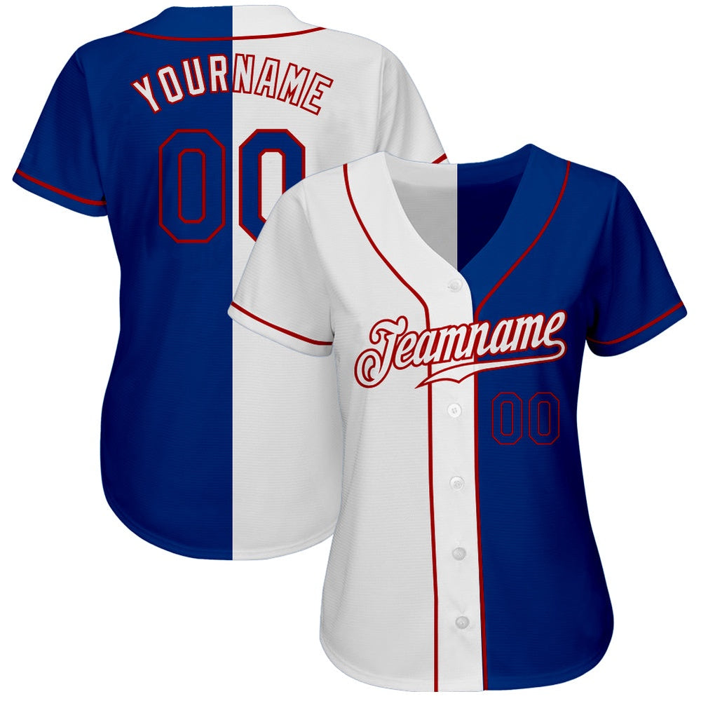 Cool Baseball Jersey, Custom White Royal Red Authentic Split Fashion Baseball Jersey, Best Baseball Jerseys