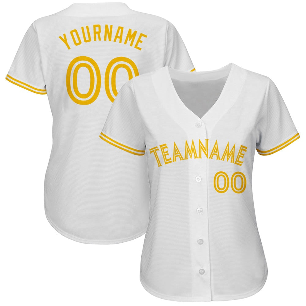 Cool Baseball Jersey, Custom White White Gold Authentic Baseball Jersey, Best Baseball Jerseys