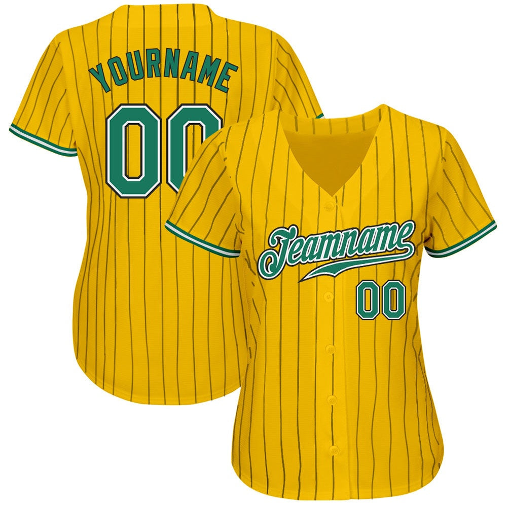 Cool Baseball Jersey, Custom Yellow Black Pinstripe Kelly Green White Authentic Baseball Jersey, Best Baseball Jerseys