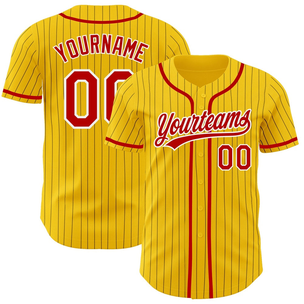Cool Baseball Jersey, Custom Yellow Black Pinstripe Red White Authentic Baseball Jersey, Best Baseball Jerseys