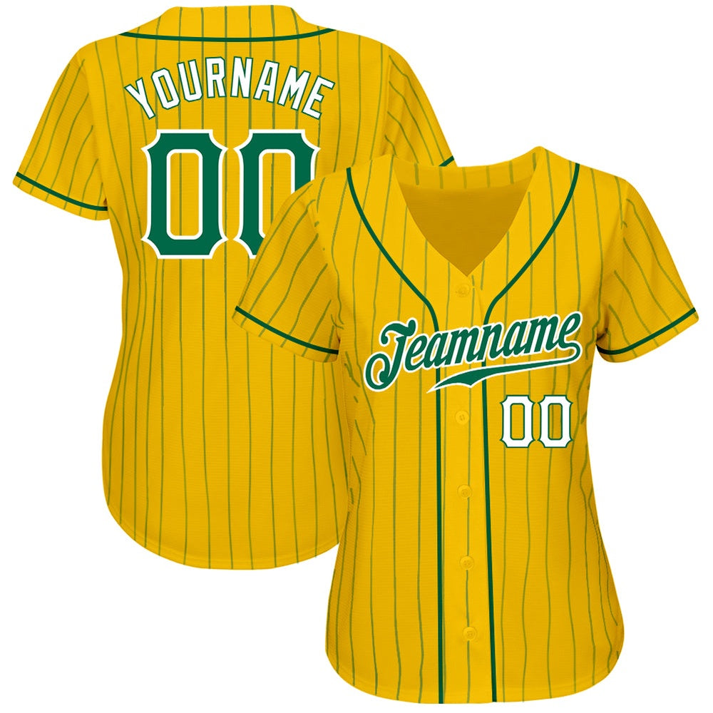 Cool Baseball Jersey, Custom Yellow Kelly Green Pinstripe Kelly Green White Authentic Baseball Jersey, Best Baseball Jerseys