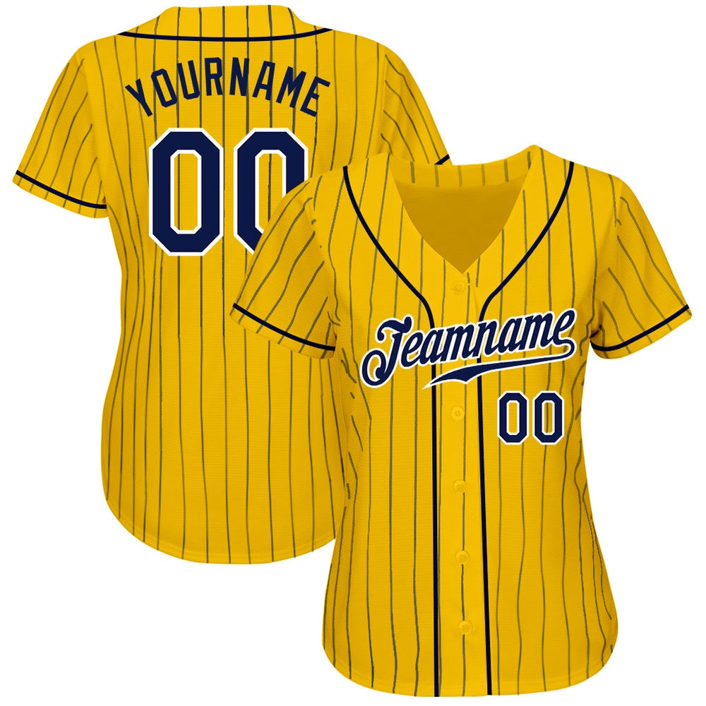 Cool Baseball Jersey, Custom Yellow Navy Pinstripe Navy White Authentic Baseball Jersey, Best Baseball Jerseys