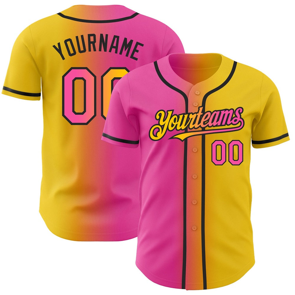 Cool Baseball Jersey, Custom Yellow Pink Black Authentic Gradient Fashion Baseball Jersey, Best Baseball Jerseys