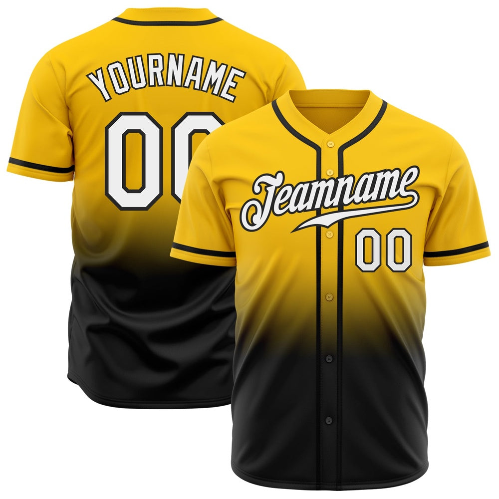 Cool Baseball Jersey, Custom Yellow White Black Authentic Fade Fashion Baseball Jersey, Best Baseball Jerseys
