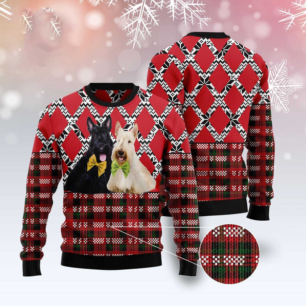 Couple Scottish Terrier Black And White Ugly Christmas Sweater, Funny Xmas Sweater, Sweater Xmas