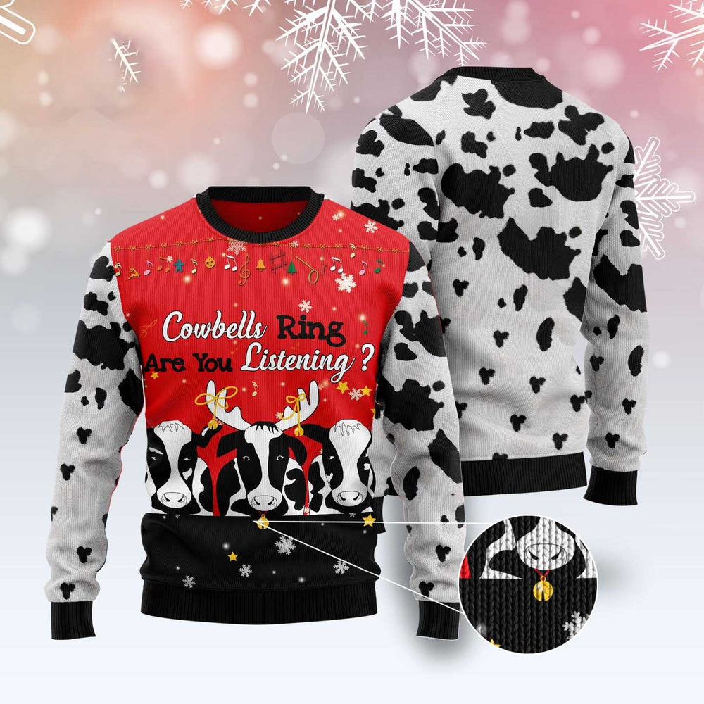 Cow Bell Rings Ugly Christmas Sweater, Funny Xmas Sweater, Sweater Xmas