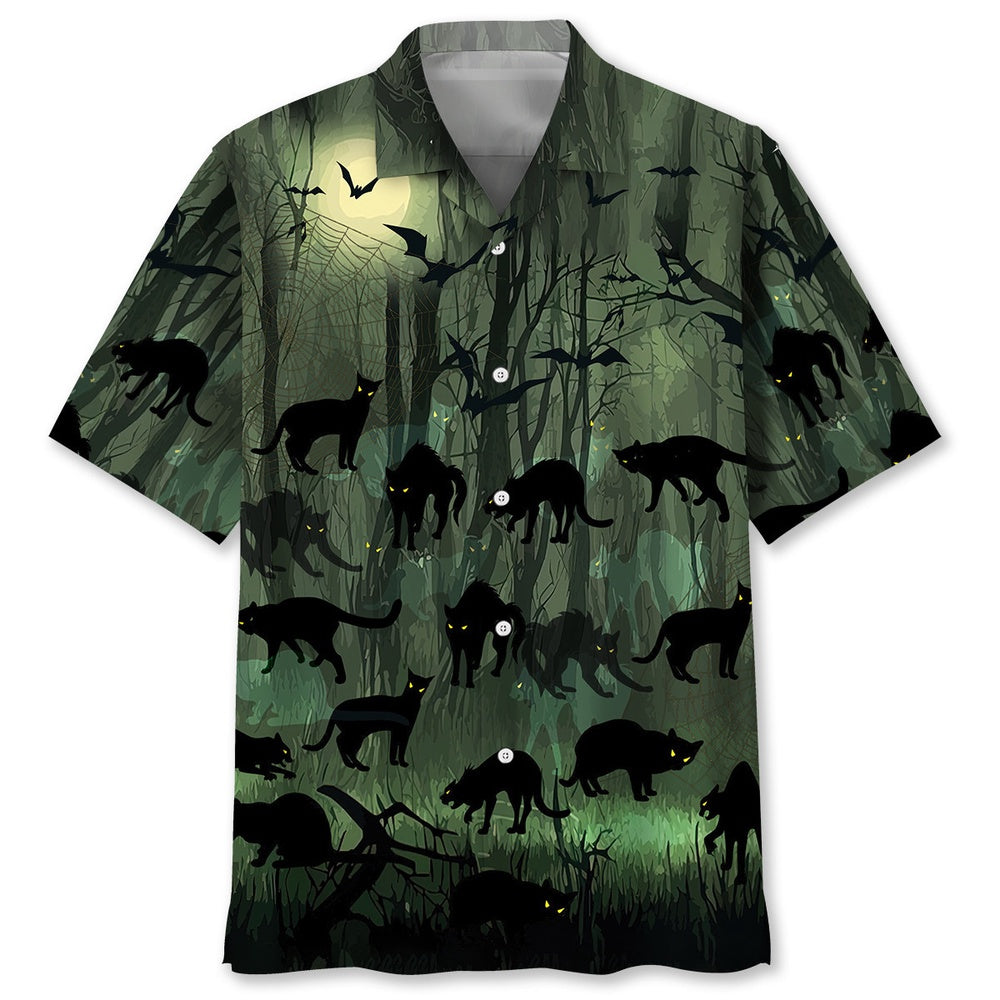 Creepy Black Cat Halloween Hawaiian Shirt, Cat Hawaiian Shirt, Funny Hawaiian Shirts