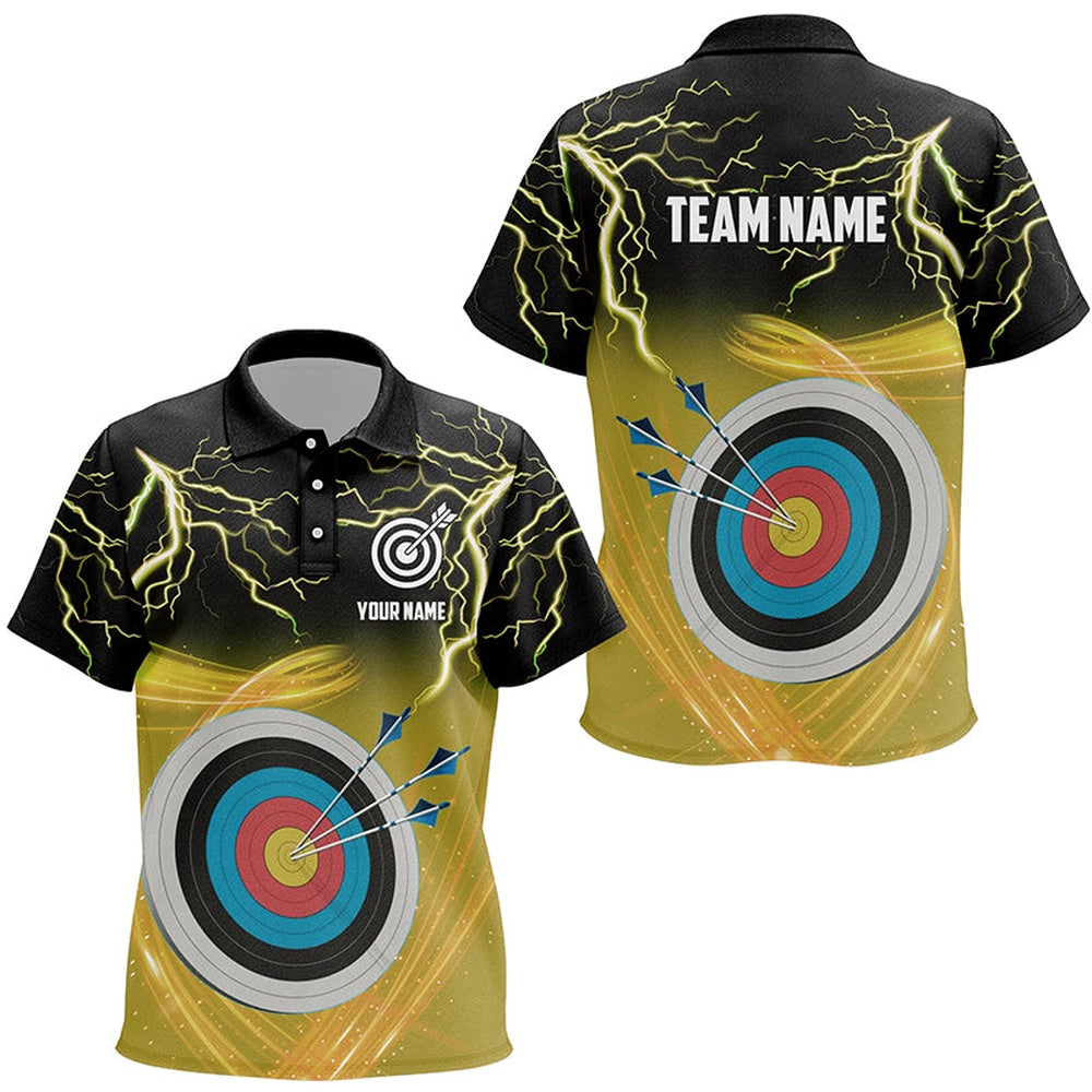 Custom Archery Target Thunder Lightning Polo Shirts, Best Archery Team Shirts Yellow, Archery Team Shirts, Custom Archery Shirts