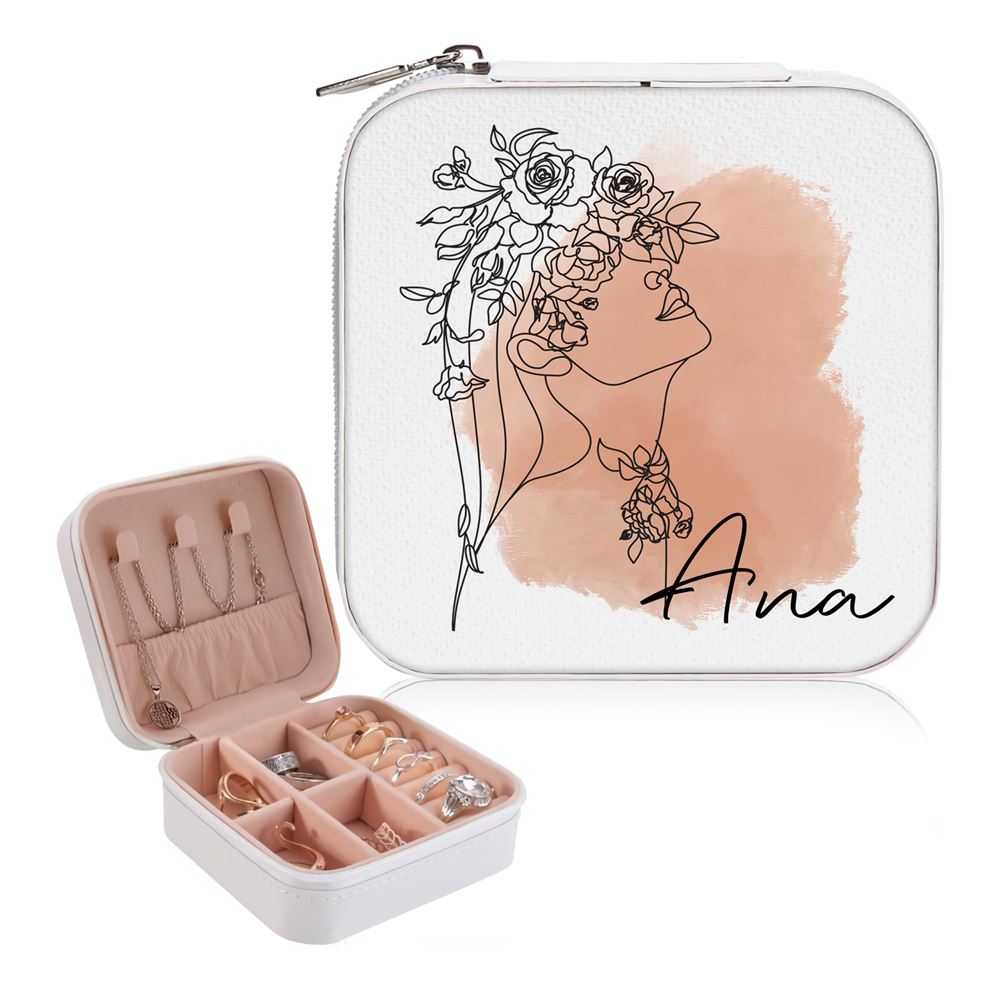 Custom Beautiful Girl Flowers Jewelry Box, Travel Jewelry Case Gift For Mom, Wife, Aunt, Friends, Mother's Day Jewelry Case