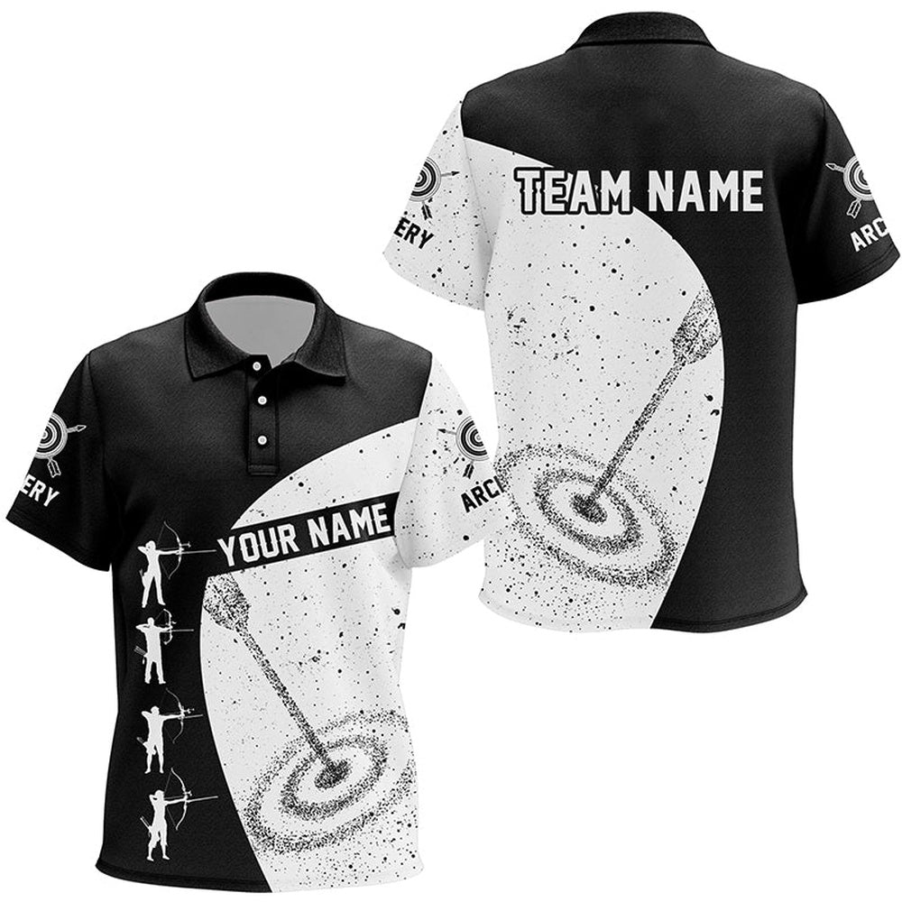 Custom Black White Archery Silhouettes Grunge Style Polo Shirts, Archery Target Shirts Ideas, Archery Team Shirts, Custom Archery Shirts