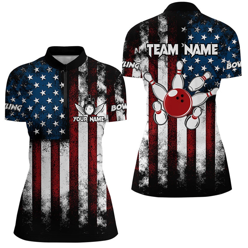 Custom Bowling Polo Shirts, American Flag Bowling Shirts Unisex Custom Bowling Team Jersey For Men & Women