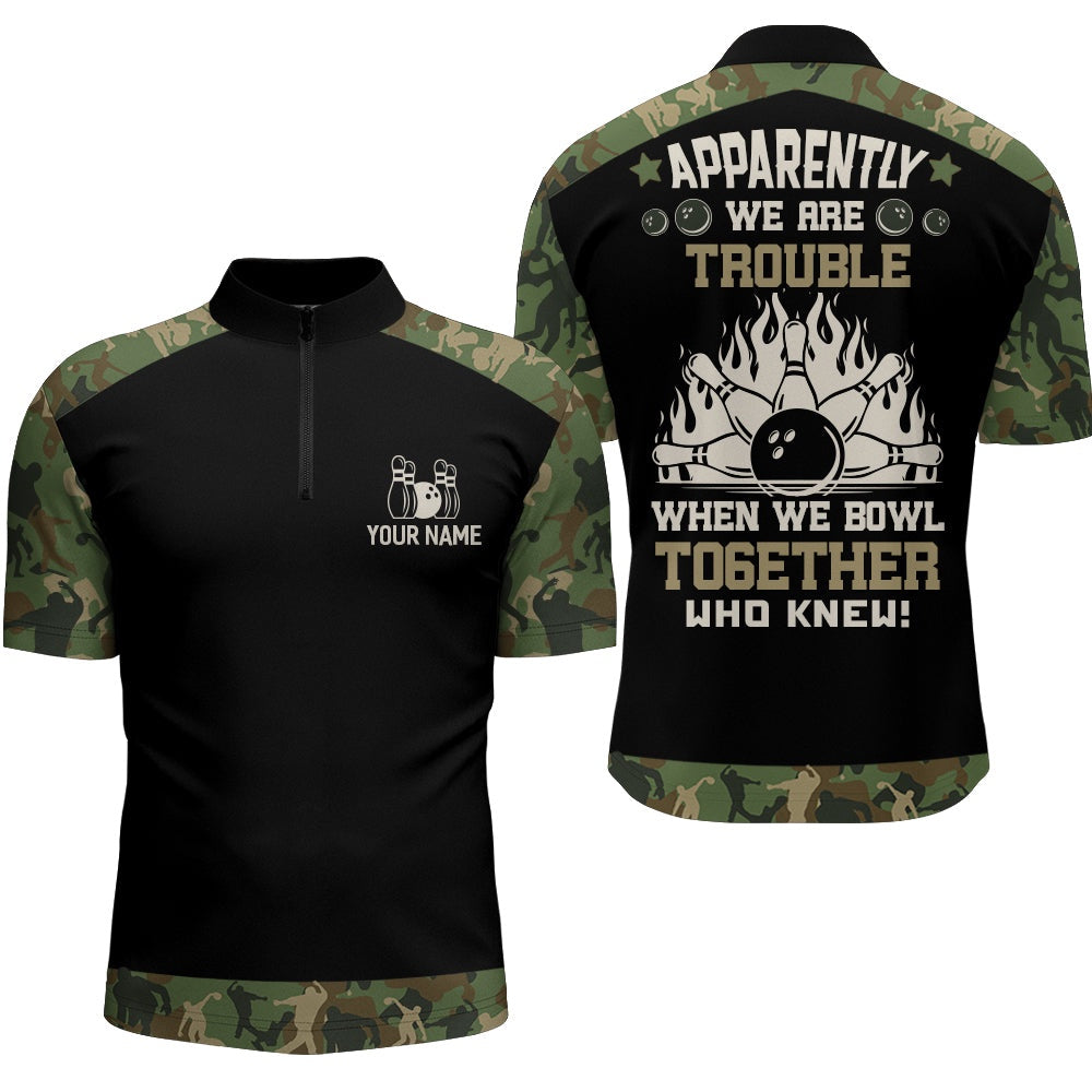 Custom Bowling Polo Shirts, Apparently We Are Trouble When We Bowl Together Bowling Polo Shirt Men Custom Bowling Team Jersey