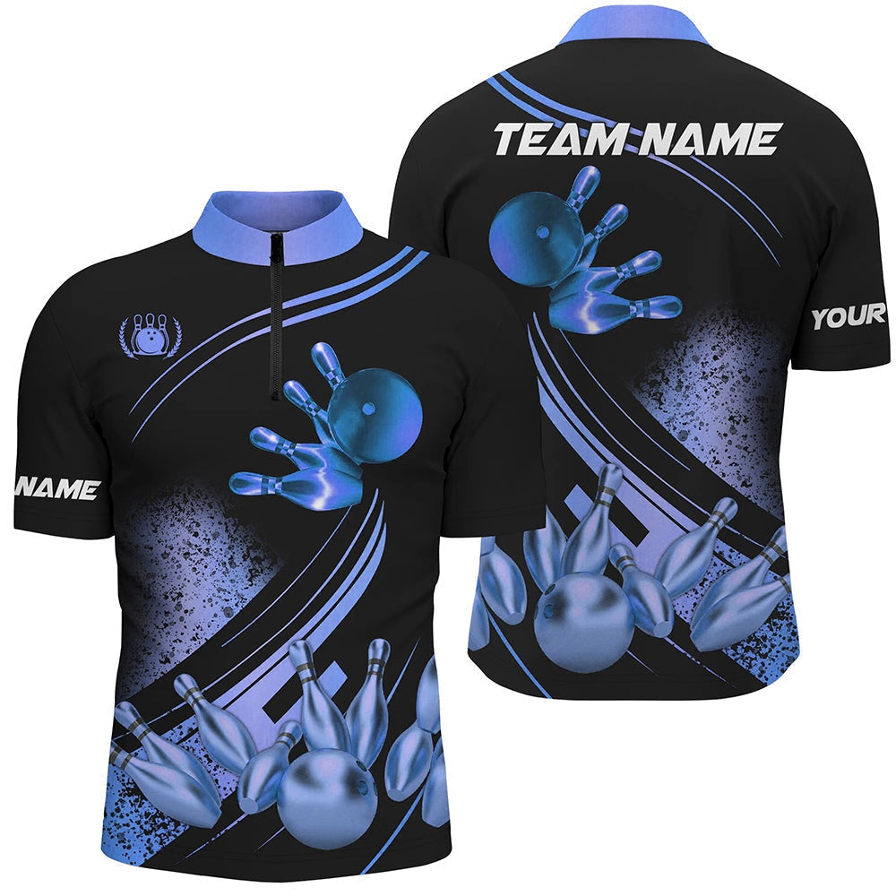 Custom Bowling Polo Shirts, Black And Blue Mens Bowling Shirts Custom Bowling Apparel Team Bowling Jerseys