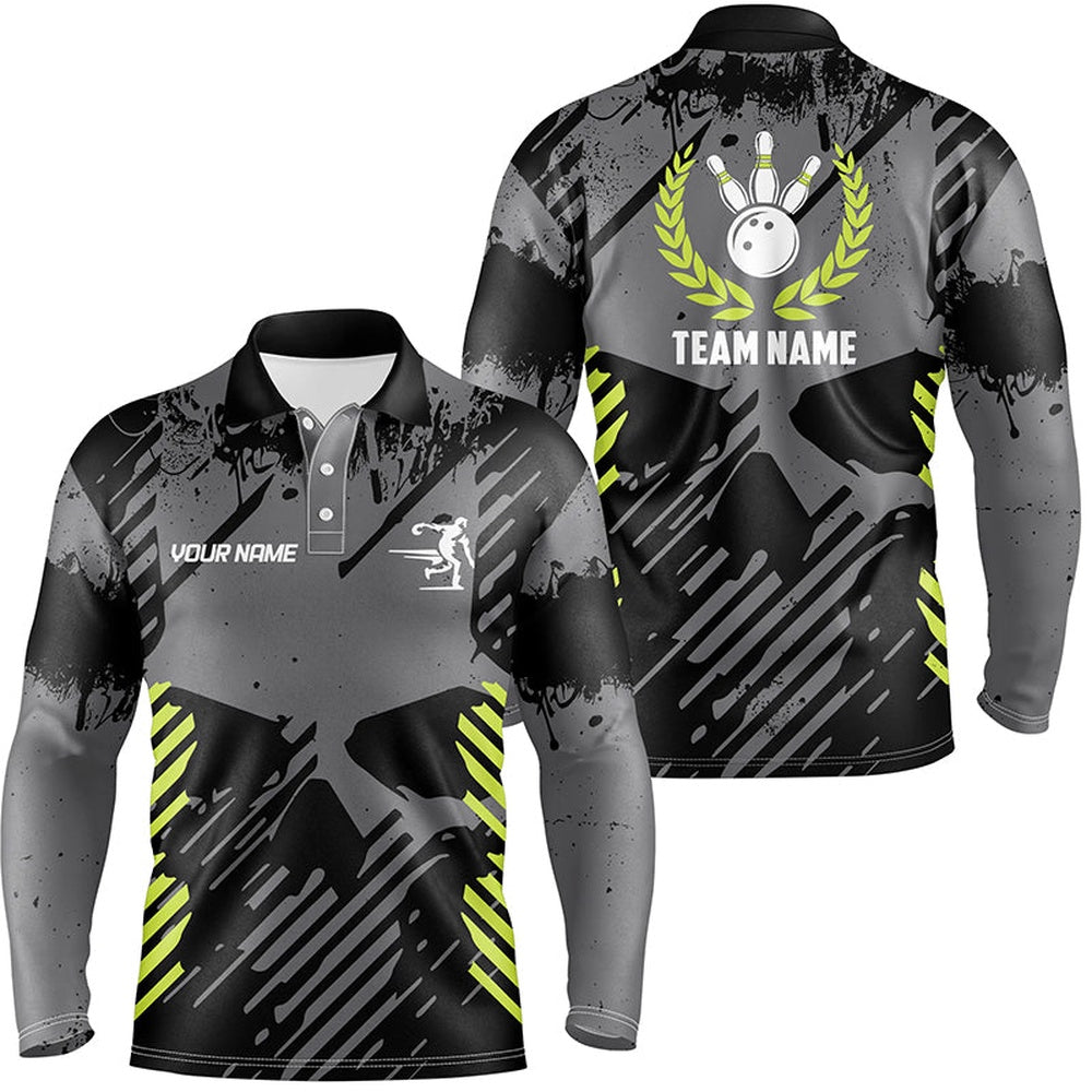 Custom Bowling Polo Shirts, Black Skull Bowling Shirt For Men Custom Bowling Polo Shirt Bowling Team Skull League Jerseys