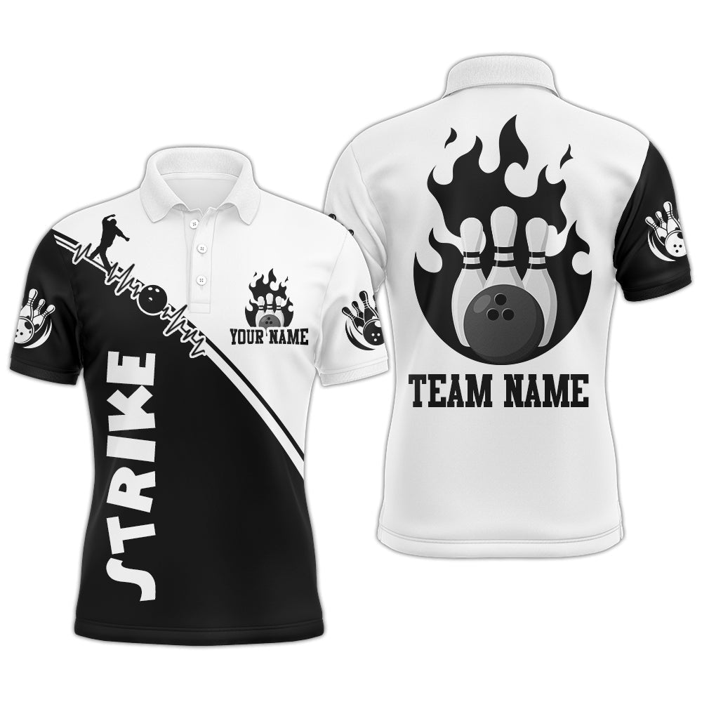 Custom Bowling Polo Shirts, Black & White Bowling Shirt For Men Custom Bowling Team Jersey Bowling Polo Shirt
