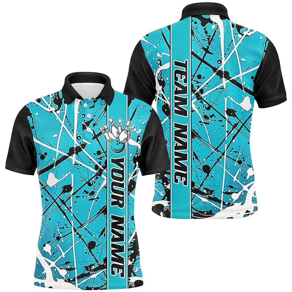 Custom Bowling Polo Shirts, Blue Camo Custom Bowling Team Shirts For Men And Women, Bowling Tournament Jerseys For Bowlers