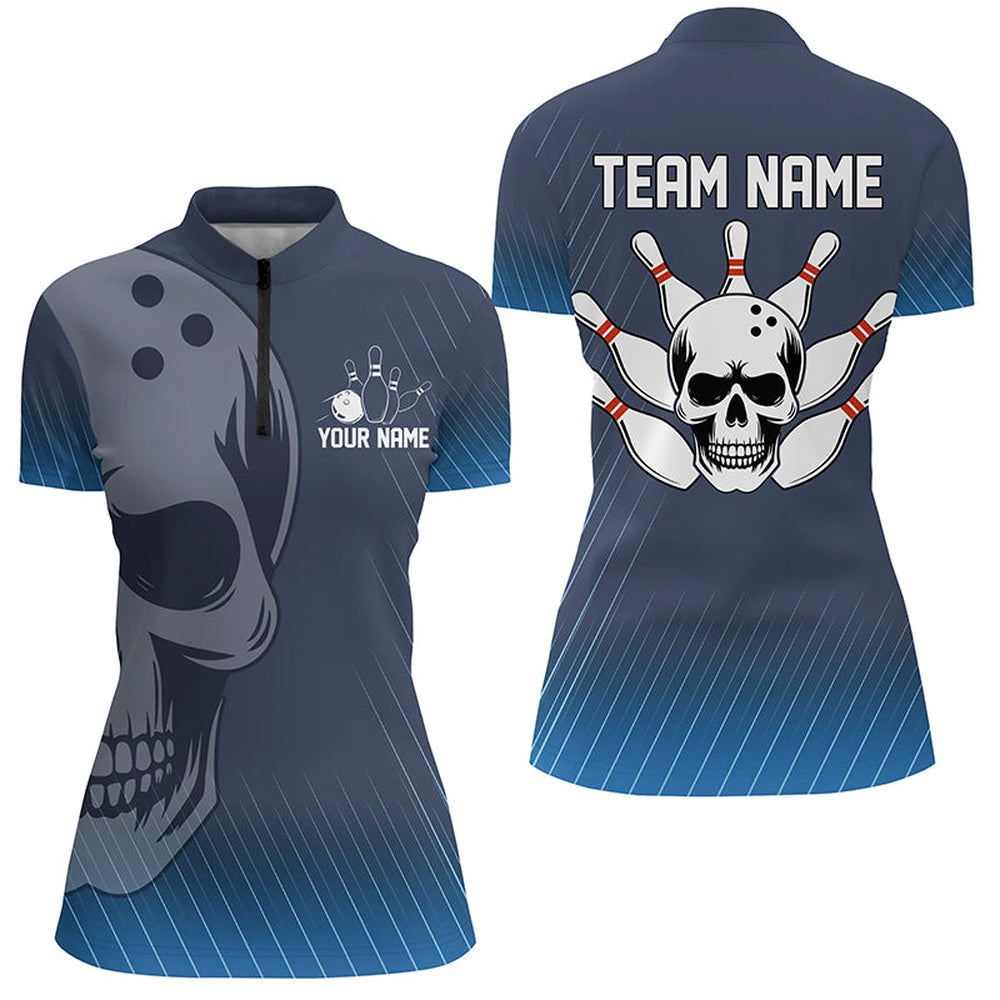 Custom Bowling Polo Shirts, Blue Skull Bowling Shirts Men & Women Custom Bowling Team Jersey Unisex