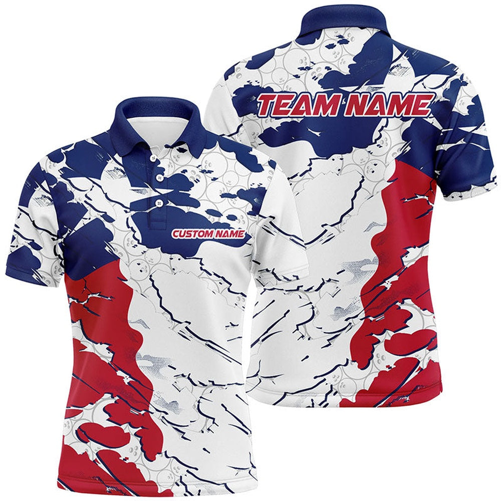 Custom Bowling Polo Shirts, Bowling Ball Pattern Texas Flag Custom Unisex Bowling Team Shirts, Patriotic Bowling Jerseys