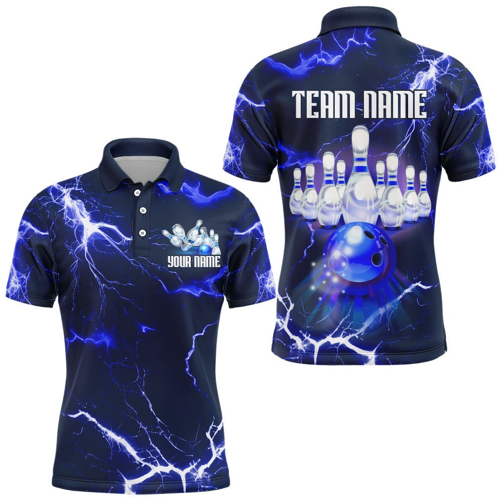 Custom Bowling Polo Shirts, Bowling Polo Shirt For Men Lightning Thunder Bowling Jersey Custom Bowling Jersey